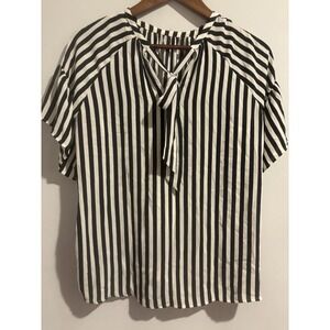 Loft‎ Blouse Women's Black & White Striped Top Ruffle Sleeves Size XS